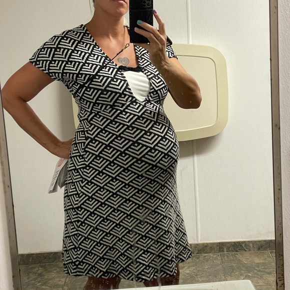Custom Graphic Knit Black and White Patterned Dress Maternity Friendly size L/XL - Picture 6 of 6
